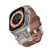 Gpack Apple Watch SE 2 2022 44mm Kordon Metal Bağlantılı Tokalı Suni Deri Kayış KRD114 - 3