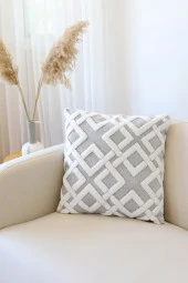 Bohem Özel Tasarım Punch Panç Desen Dekoratif Kırlent Kılıfı Mila Gri thumbnail 1