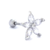 316L Çelik Zirkon Taşlı Çiçek Şekilli Piercing PRC-191 - 5