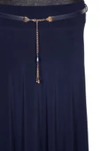 Eray Kadın Lidya Sandy Kumaş Kemerli Kloş Astarsız Lacivert Etek thumbnail 2