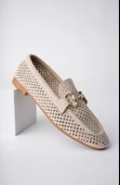 Muggo PHUKET Garantili Metal Tokalı Lazerli Nefes Alabilen Deri Kadın Loafer Günlük Ayakkabı - 5