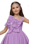 Kız Çocuk Göğsü Çiçek Detaylı Kalın Askılı Lila Abiye thumbnail 2