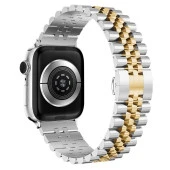 Apple Watch 2/3/4/5/6/7/8/Se/Ultra 42 44 45 49MM Uyumlu Çelik Baklalı Metal Kordon Gümüş Gold - 3