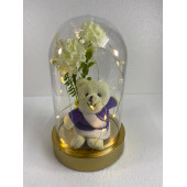 Işıklı Mor Üstlü Peluş Ayıcık Ve Çiçekli Fanus - 1