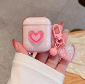 Airpods 2.nesil Uyumlu Pembe Simli Kalpli Tasarım Kılıf - 1