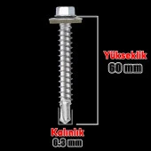 Trapez Çatı Vidası 6.3x60 mm Paket 100 ADET Matkap Uçlu Sac Akıllı Vida Çatı Panel Metal Ağaç Vidası thumbnail 2