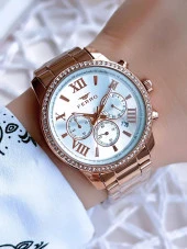 Ferro Rose Gold Renk İç Fonksiyonları Aktif 3 Atm Çelik Kordon Kadın Kol Saati BFM41107AWT-C thumbnail 1