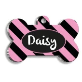 Pembe Siyah Çizgili Desenli Kedi Köpek Künyesi Medium 2,6 x 3,8 cm - 1