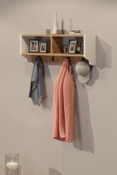 CMKStore Portmanto Duvar Askısı Modern Duvar Askılık Vestiyer - Beyaz & Atlantik Çam - 1