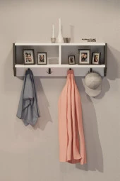 CMKStore Portmanto Duvar Askısı Modern Duvar Askılık Vestiyer - Antrasit & Beyaz - 2
