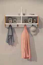 CMKStore Portmanto Duvar Askısı Modern Duvar Askılık Vestiyer - Atlantik Çam & Beyaz - 2