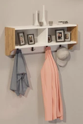 CMKStore Portmanto Duvar Askısı Modern Duvar Askılık Vestiyer - Atlantik Çam & Beyaz - 3