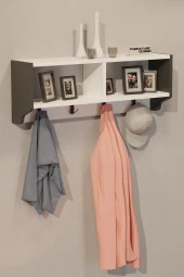 CMKStore Portmanto Duvar Askısı Modern Duvar Askılık Vestiyer - Antrasit & Beyaz - 3