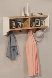 CMKStore Portmanto Duvar Askısı Modern Duvar Askılık Vestiyer - Beyaz & Atlantik Çam - 3