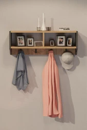 CMKStore Portmanto Duvar Askısı Modern Duvar Askılık Vestiyer - Antrasit & Atlantik Çam - 2