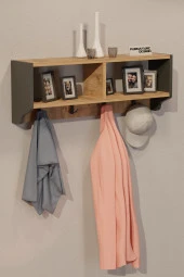 CMKStore Portmanto Duvar Askısı Modern Duvar Askılık Vestiyer - Antrasit & Atlantik Çam - 3