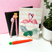 Hediyelik Flamingo Kilitli Hatıra Ve Günlük Defteri - 3 lü  Versatil Kalem set - 1
