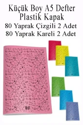 Defter Plastik Kapak A5 80 Yaprak Çizgili 2 Adet ve 80 Yaprak Kareli 2 Adet Küçük Boy Defter - 1
