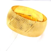 Altın Kaplama Yatay Çizgili  Bilezik 3 cm BLZ-3039 - 6