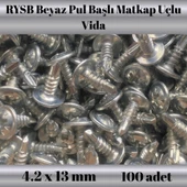 Rysb 4,2x13 mm 100 Adet Beyaz Pul Başlı Matkap Uçlu Vida Otomatik Vida thumbnail 2