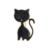 Altın Kaplama Siyah Kedi Modelli Broş BR-109 - 1