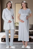 Mecit 6061 Bayan Gri Sabahlık Gecelik Pijama Hamile Lohusa Set - 2