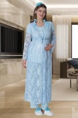 Mecit 6000 Bayan Mavi Dantel Sabahlık Hamile Lohusa Pijama Takımı thumbnail 1