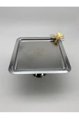 Ayaklı Kare Kelebekli Gümüş Kek, Kurabiye ve Pasta Sunum Tabağı, Servis Tepsisi - 6