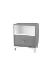 Singular Silver Iki Çekmeceli Açık Gri Komodin - Raflı Kumaş Döşemeli Yatak Odası Komodin Modeli - 3