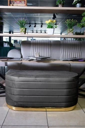 Lungo Long Line Antrasit Puf- 90cm Gold Kaplama Kapitoneli Luxery Dekoratif Puf Koltuk - 2