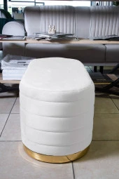 Velluto Lungo Lounge Beyaz Puf - 90cm Oval Dekoratif Puf Koltuk - 3