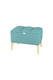 Vetra Mini Royal Turkuaz Kumaş Sandıklı Puf- Gold Ayak Dekoratif Bench Puf - 2