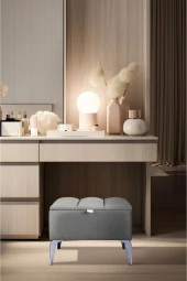 Vetra Mini Royal Gri Kumaş Sandıklıpuf- Gümüş Ayak Dekoratif Bench Puf - 1