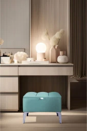 Vetra Mini Royal Turkuaz Kumaş Sandıklı Puf- Gümüş Ayak Dekoratif Bench Puf - 1