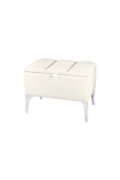 Vetra Mini Royal Beyaz Kumaş Sandıklı Dekoratif Puf&Bench-Dilimli Model-Gümüş Ayak-Modern Puf - 2