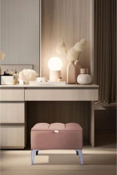 Vetra Mini Royal Pudra Kumaş Sandıklı Dekoratif Puf&Bench-Dilimli Model-Gümüş Ayak-Modern Puf - 1