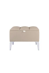 Vetra Mini Royal Bej Kumaş Sandıklı Puf- Gümüş Ayak Dekoratif Bench Puf - 1
