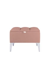 Vetra Mini Royal Pudra Kumaş Sandıklı Dekoratif Puf&Bench-Dilimli Model-Gümüş Ayak-Modern Puf - 2