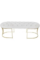 Viego Gold Beyaz Puf - Lüks Metal Gold Ayak, Chester Model Yatak Ucu Bench Puf - 2
