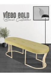Viego Gold Exclusive Puf - Lüks Metal Gold Ayak, Chester Model Yatak Ucu Bench Puf - 1