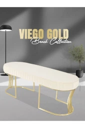 Viego Gold Striped Puf - Lüks Metal Gold Ayak, Chester Model Yatak Ucu Bench Puf - 1