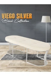 Viego Silver Exclusive Puf - Lüks Metal Gümüş Ayak, Chester Model Yatak Ucu Bench Puf - 1