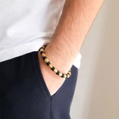 Altın Kaplama Siyah Çift Renkli Erkek Spor Kelepçe Bileklik EBLK-446 thumbnail 2