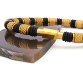 Altın Kaplama Siyah Çift Renkli Erkek Spor Kelepçe Bileklik EBLK-446 thumbnail 4