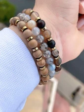 Doğal Taş 3 Adet Özel Kombin Kurvas Ve Ay Taşı Doğal Unisex Enerji Bilekliği BLKT.NS01 - 2