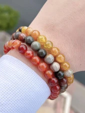 Doğal Taş 3 Adet Özel Kombin Akik-Aventurin-Kristal Oluşumu Doğal Unisex Enerji Bilekliği BLKT.NS03 - 1