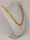Pembe Kuvars Taşlı Rudraksha Tohum Kolye Dolama Bileklik 8mm (49732) - 4