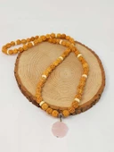 Pembe Kuvars Taşlı Rudraksha Tohum Kolye Dolama Bileklik 8mm (49732) - 1
