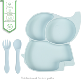 jojobebek Vakumlu Silikon Mama Tabağı, Silikon Çatal Ve Kaşık / Buzmavisi - 1