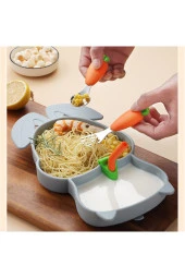 jojobebek Vakumlu Silikon Mama Tabağı, Silikon Saplı Metal Uçlu Çatal Ve Kaşık ( Tavşan Figürlü ) - 2